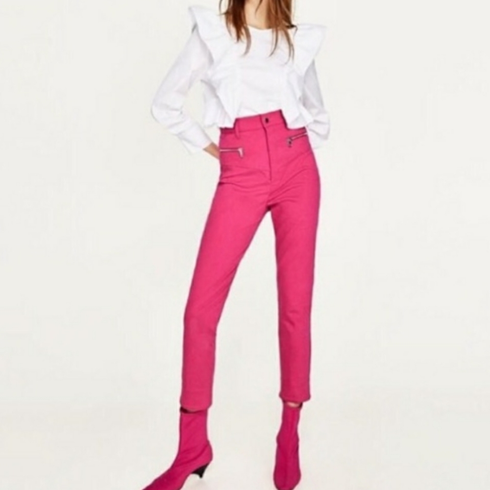 ❤ZARA WOMAN ULTRA HIGH RISE SKINNY ANKLE ZIP PANTS